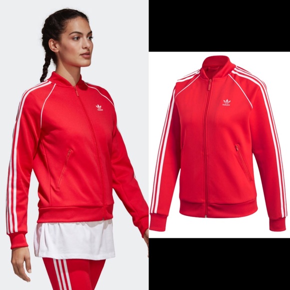 adidas track jacket women's red